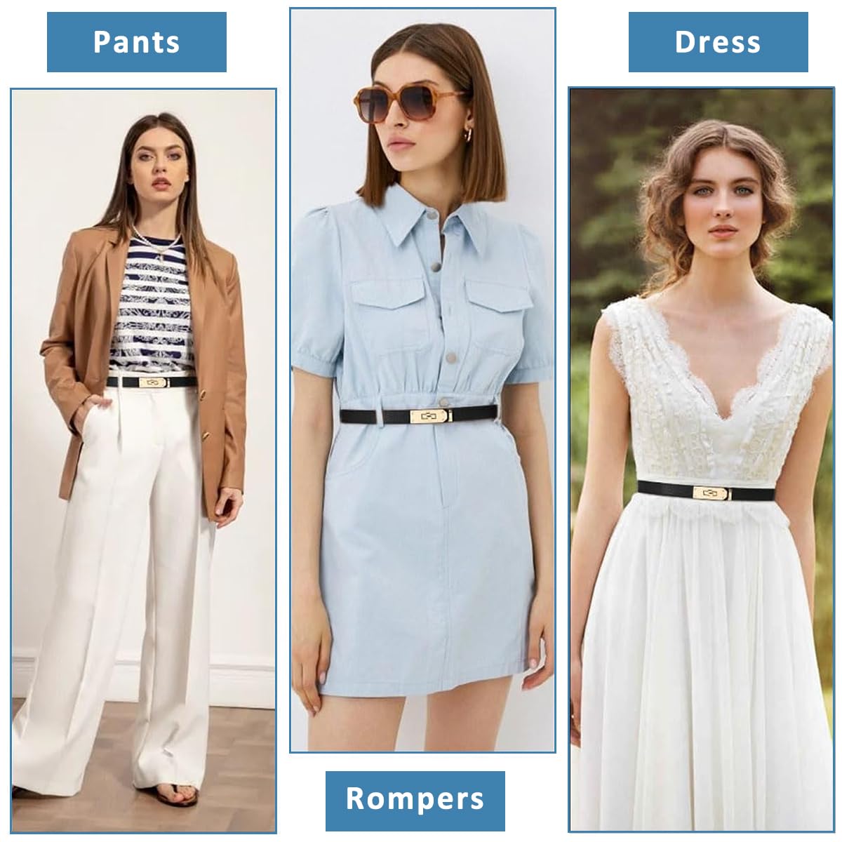 PALAY Waist Belt for Women Waist Band Slim Waist Belt PU Leather Waist Belt Dress Chain Belt Stylish Fashion Wardrobe Belt Accessories for Blazer, Suit, Dress, Gown (80-100cm)