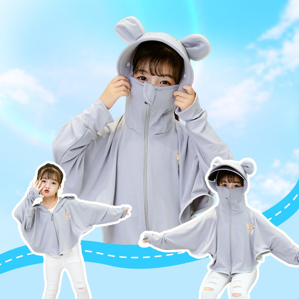 PALAY Sun Protection Hoodie Toddler UV Protection with Protective Goggles Jacket Girls Long Sleeve Shirt UPF50+ Lightweight Hoodie with Thumb Hole 3-12Years(Suggested height of 120-140cm grey)