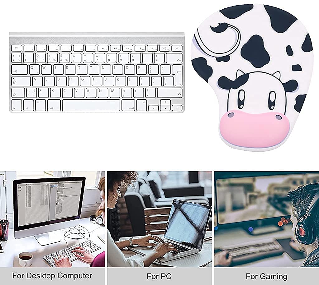 Verilux Mouse Pad ,Cute Cow Mouse Pad with Wrist Rest Computer Gaming Mousepad Cartoon 3D-Cow Wrist Rest Mouse Pads for Laptop Office Work Women Men Kids