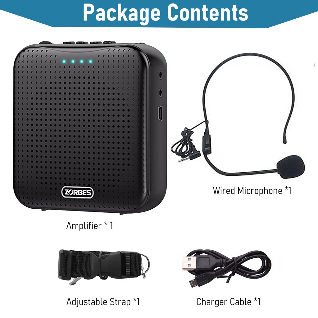 ZORBES Portable Bluetooth Voice Amplifier for Teachers 8-Hour 1800mAh Battery Wired Headset Mic with 10W Speaker