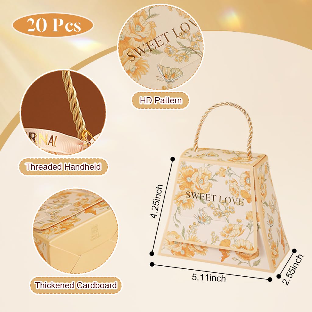 HASTHIP 20Pcs Gift Packing Box with Rope Handle Paper Sweet Love Print Gift Box Fashion Print Cardpaper Sweets Packing Box for Wedding, Party, Festival, Christmans, Diwali Party, 13x6.5x10.8cm