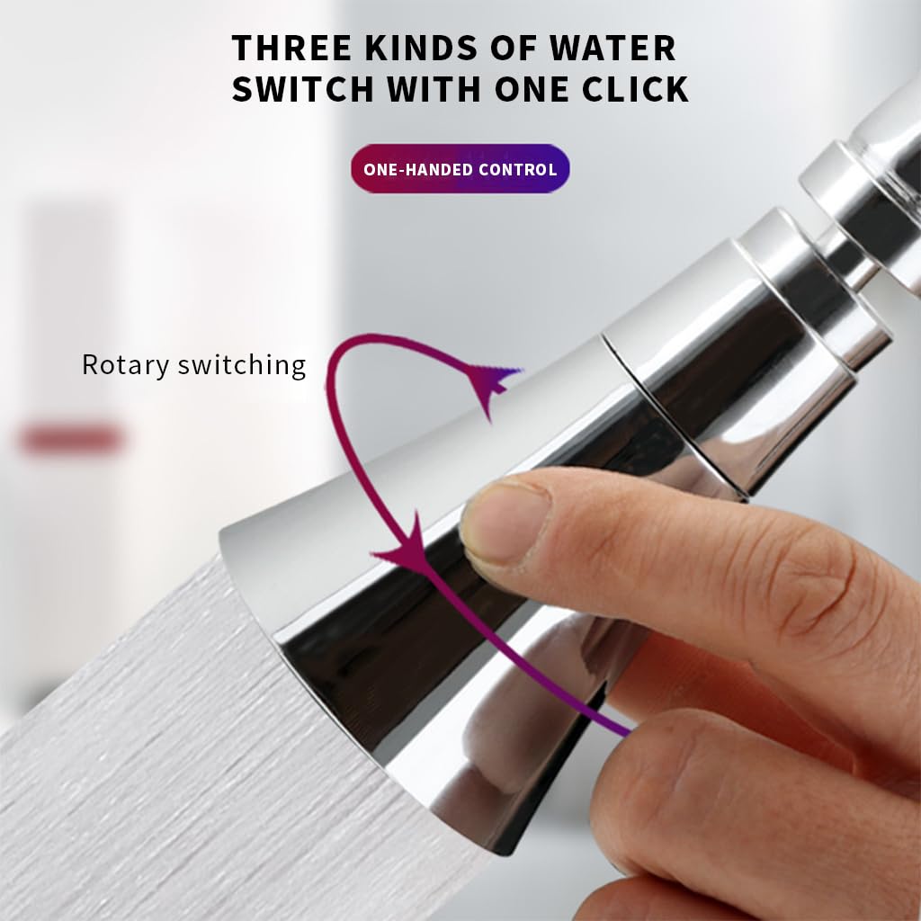 Serplex Tap Extender for Kitchen Sink Kitchen Tap Extension Flexible 360° Rotatable Anti-Splash Water Tap Extension with 3 Water Outlet Modes Faucet for 24mm Internal Teeth, 15mm~22mm External Teeth