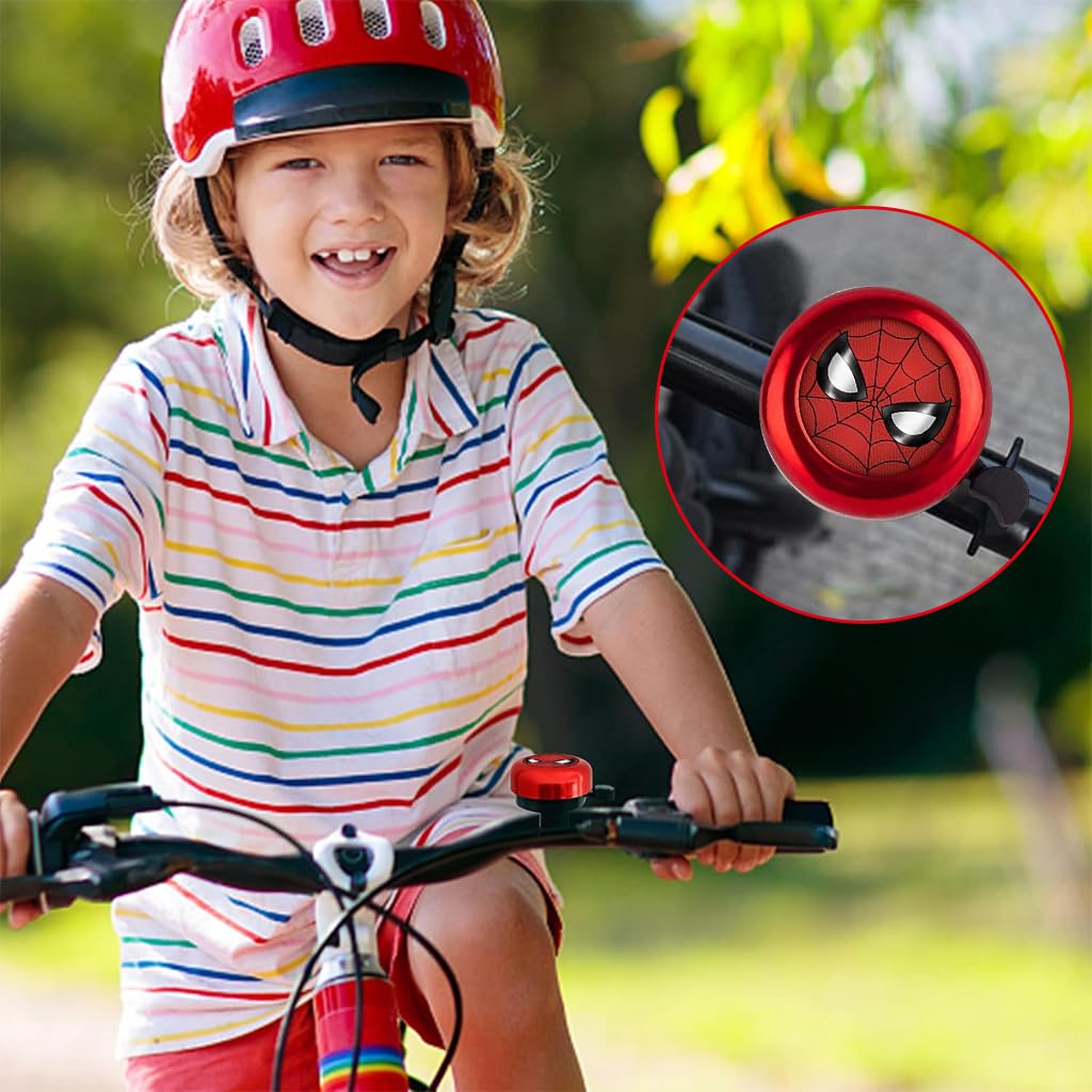 Proberos Kids Bicycle Bell, Red Super Hero Cartoon Bicycle Bell, Lightweight Steel Bicycle Bell, Durable Bell for Cycle, High Decibel Bicycle Bell Warning Bell Universal for 22mm Tube