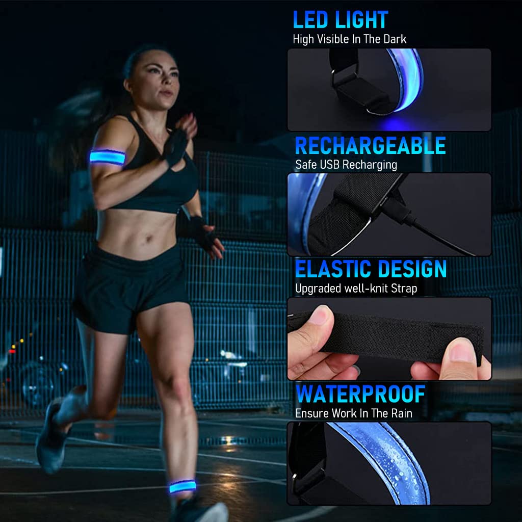Optifit 2PCS LED Glowing Arm Band for Cycling, Walking, Jogging, Outdoor Activities Night Warning, Adjustable Glowing Arm Ankle Bands, Perfect for Runners, Walkers, Cyclists and Bike Pant Leg
