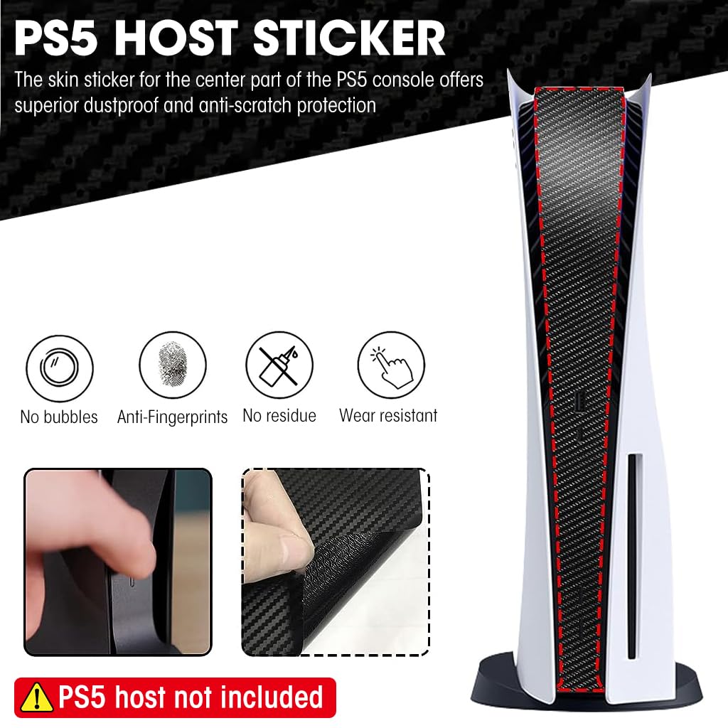 ZORBES PS5 Console Middle Sticker PVC Stylish Carbon Fiber Pattern Middle Skin Sticker Anti-Scratch PS5 Console Skin Sticker for Console Center Part Self-Adhesive Middle Skin Sticker for PS5 Console