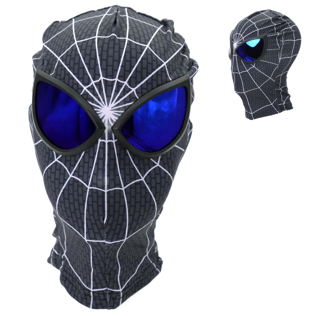 FANCYKU 3D Spider-Man Mask, Spiderman Masks Spider Man Cosplay Costumes Superhero Lenses, Superhero Costume Mask for Adult Kids, Role Play Masks for Halloween Christmas (Black White)