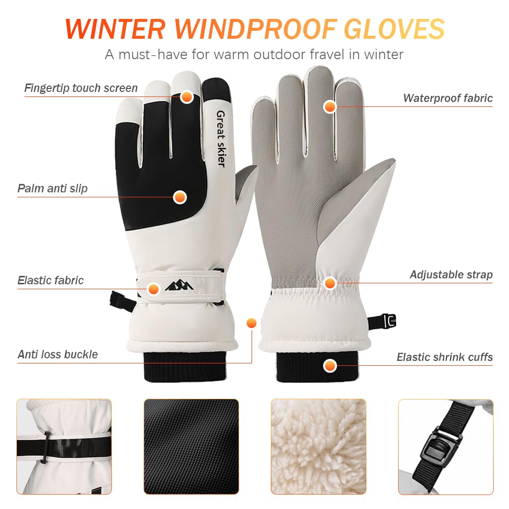 GUSTAVE Winter Gloves for Men Fleece Lining Riding Gloves for Women Men Winter Hand Gloves Windproof Gloves with Touch Screen Finger Fashion Outdoor Gloves for Winter for Riding, Hiking, Ski