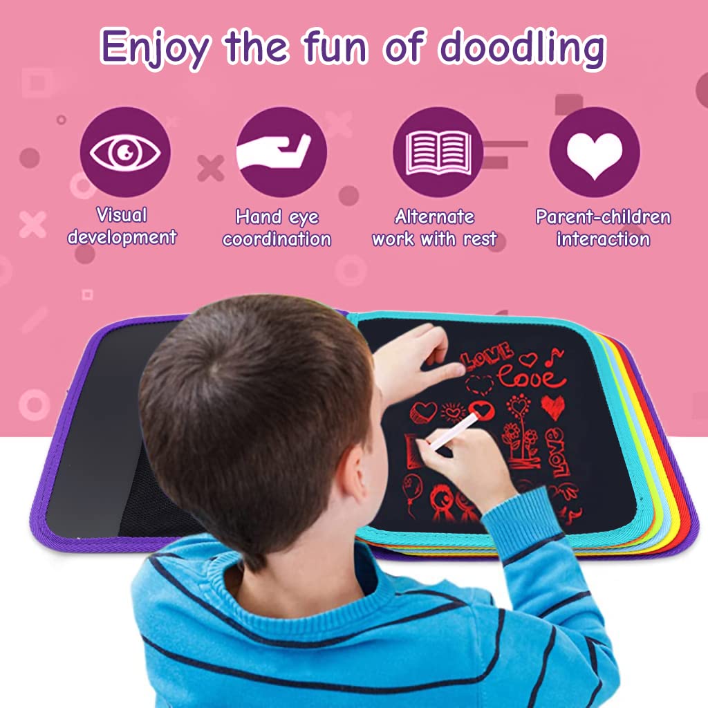 PATPAT Erasable Doodle Book for Kids Big Size Magical Reusable Drawing Book 14 Pages Reusable Drawing Pads with 12 Water-Soluble Chalk Markers Portable Writing Painting Xmas Gifts Set for Boys Girls