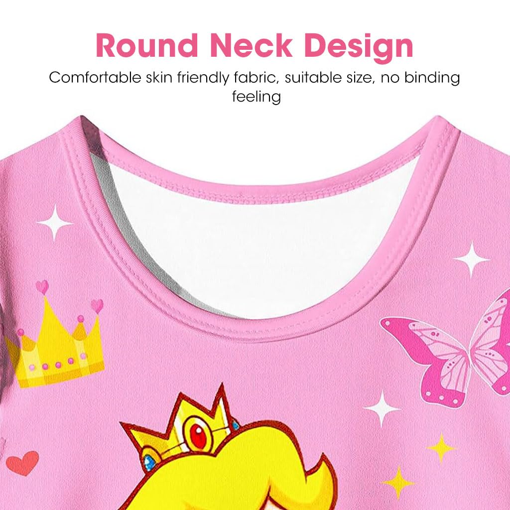 PALAY Girls Dress Princess Peach Dress Costume for Toddler Kids, Cartoon Ruffle Sleeve Summer Sleep Dresses Cozy Silk Party Dress for Girls 4-5 Years Old Gift, Pink