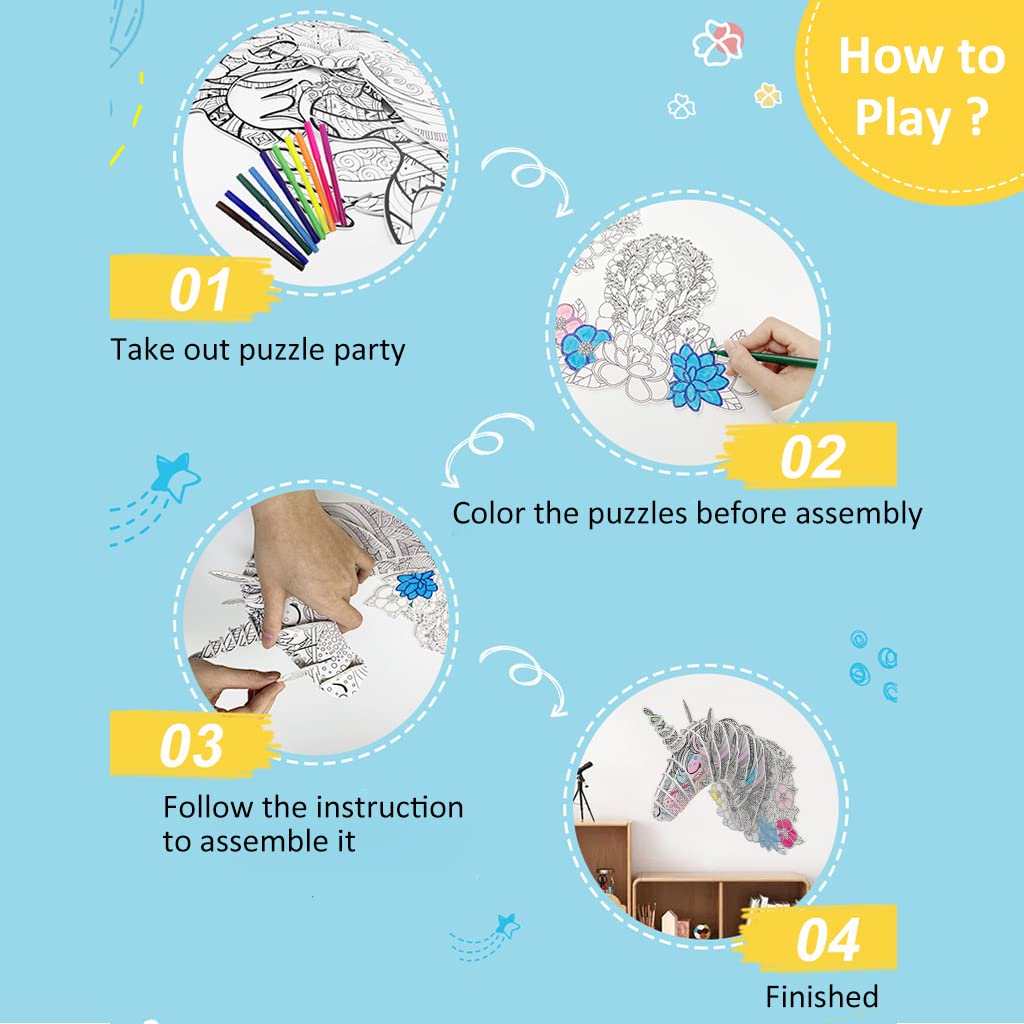 PATPAT 32Pcs Elephant 3D Puzzle for Kids Adults, Coloring Puzzle Game for Kids 7 to 10 Years with 10 Marker Pens, DIY Assembly Puzzle Elephant Toy Creative Arts and Crafts Kit DIY Painting Puzzle Set