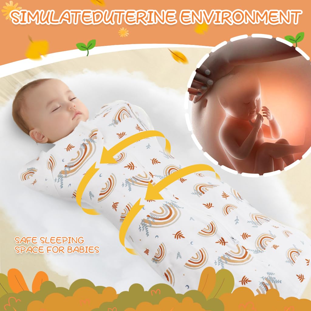 SNOWIE SOFT Baby Swaddles for Newborns, 100% Cotton Baby Swaddle Wrap for Newborns Arms Up Baby Sleeping Blanket Zipping Baby Sleeping Bag Newborn Sleep Sacks for Startle Reflex for Baby 0-6 Months