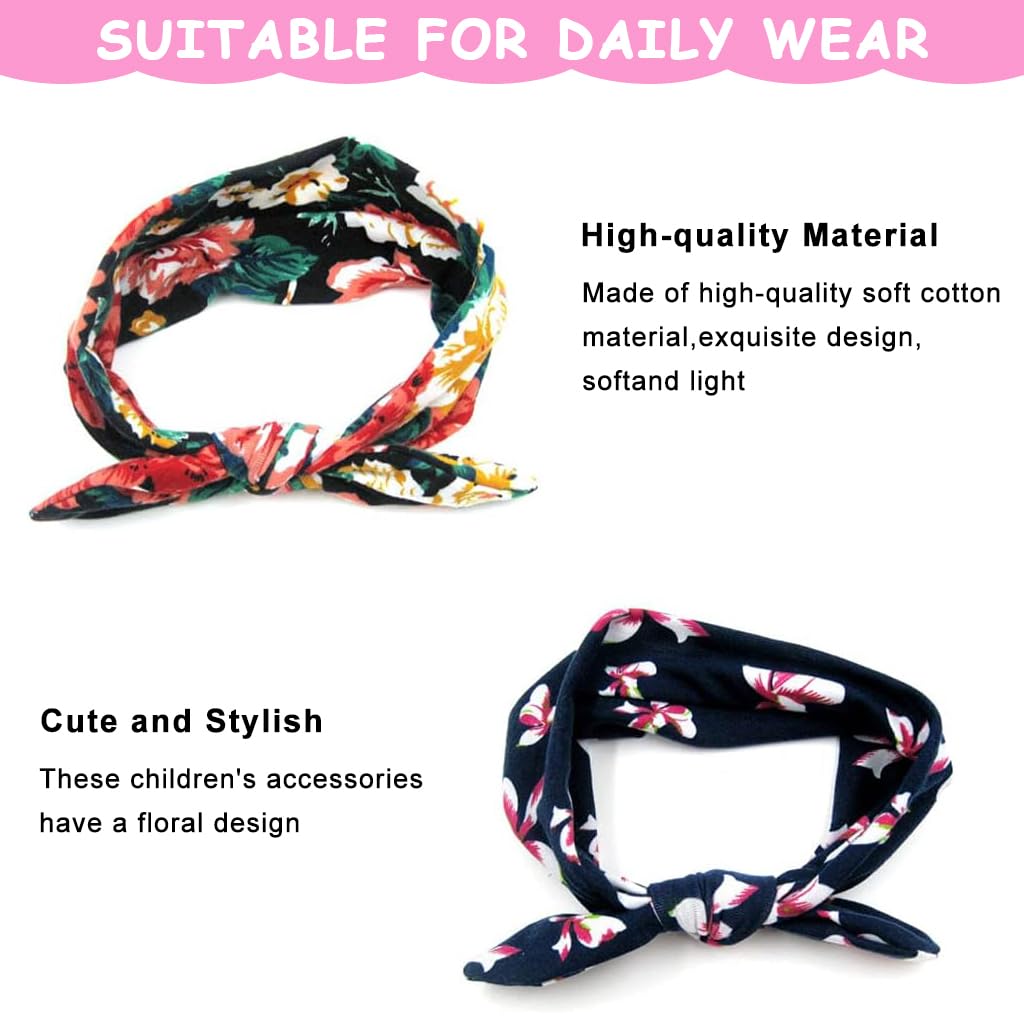 PALAY 6pcs Headband for Baby Girl, Cute Big Hair Bows Hairband for Baby Girls, Flower Pattern Hair Bands Elastic Knotted Hair Wrapped Turban for Infants Toddlers Gift