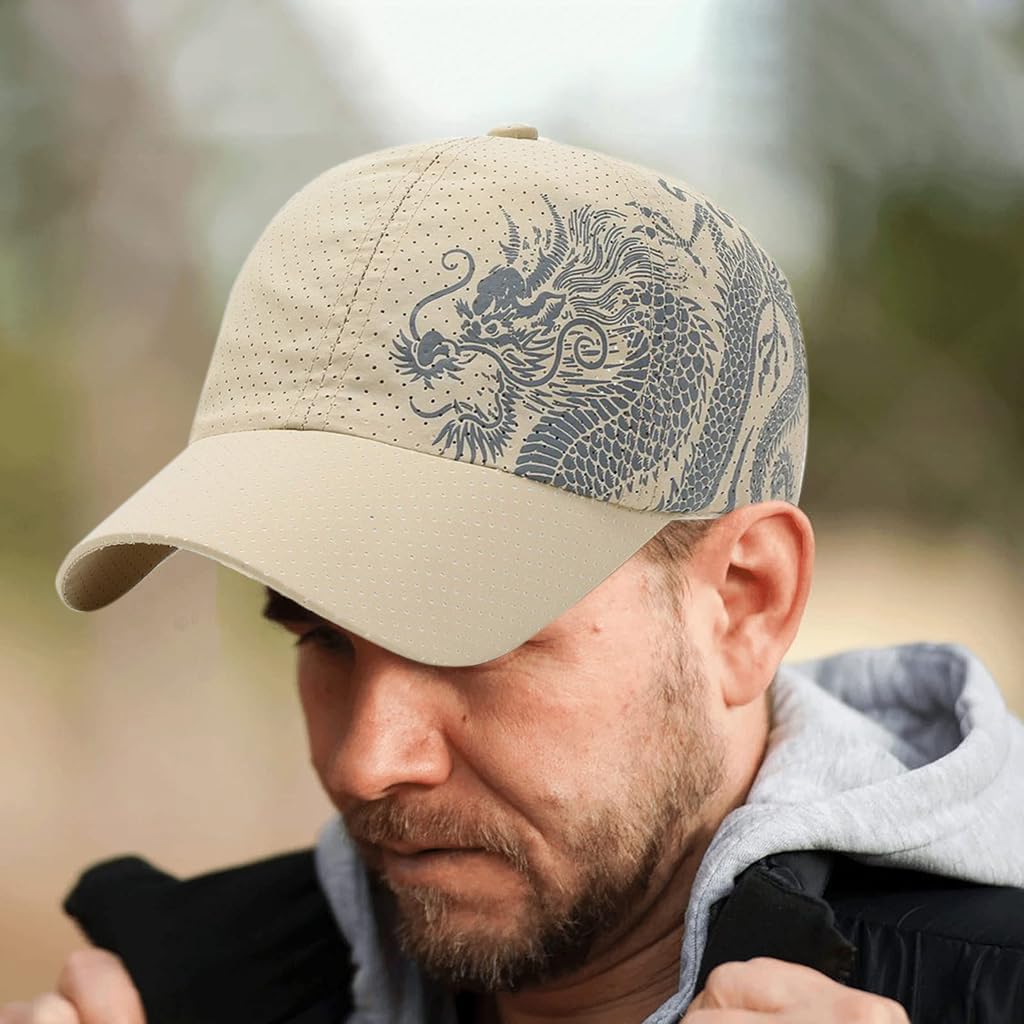 GUSTAVE Baseball Caps for Men Dragon Edition Sport Cap - UV Protective Breathable Mesh Summer Hat, Adjustable, Durable Outdoor Khaki Cap for Men & Women, Essential for Hiking & Outdoor Activities