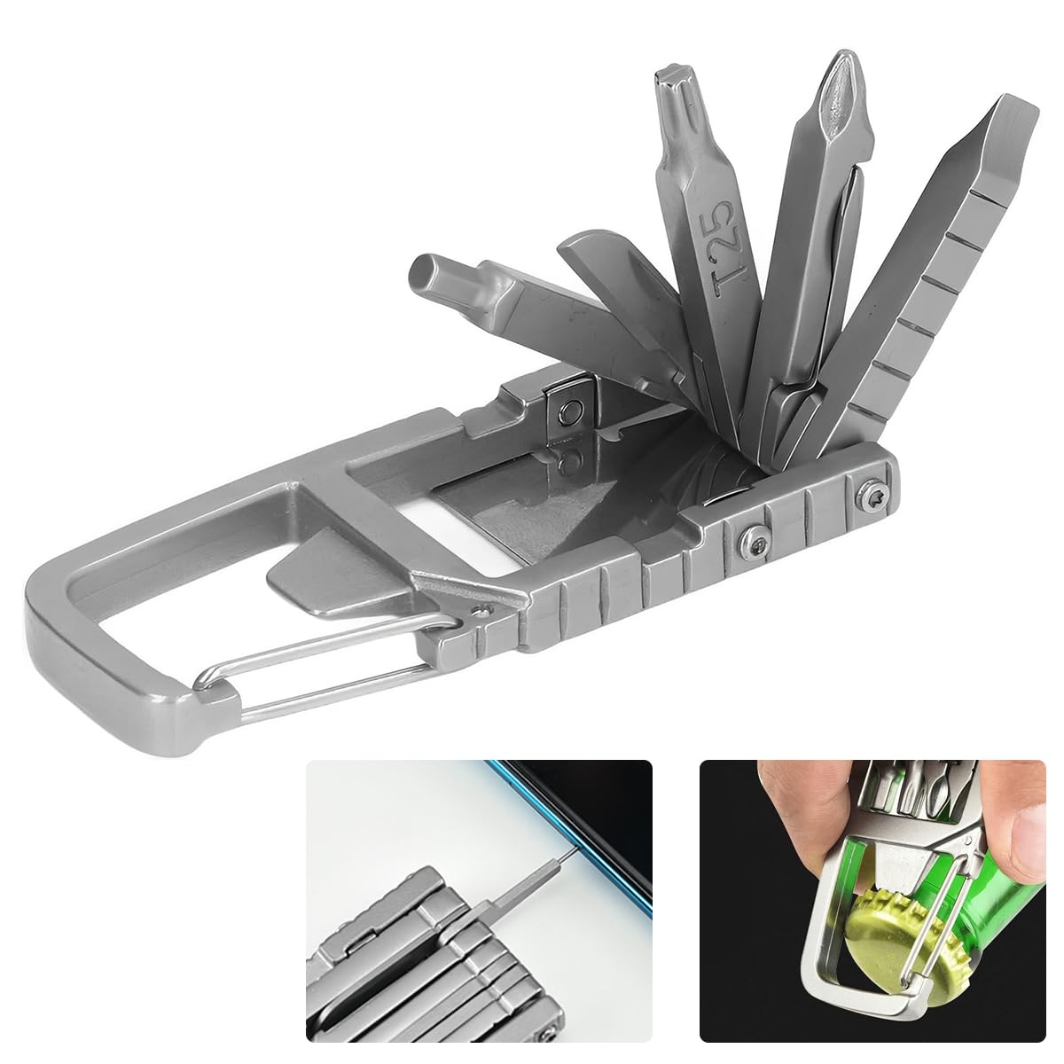 HASTHIP Keychain Multi Tool 12 in 1 Folding Multipurpose Tool with 6 Mini Screwdriver Bits, Cutter, SIM Card Ejector Tool, Bottle Opener Keychain, Phone Holder, Pocket Mini Multitool