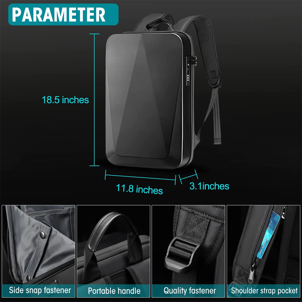 Verilux Hard Shell Laptop Backpack Anti-Theft Waterproof TSA Lock Backpack with USB Port Fit 15.6 Inch Laptop, Laptop Bag for Men Safe Travel Backpack