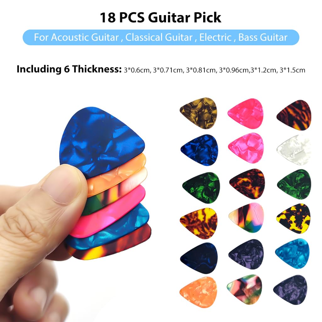 PATPAT 18Pcs Guitar Pick & 8Pcs Guitar Finger Protector with 4 Sizes Guitar Picks for Acoustic, Silicone Fingertip Protectors Finger Protection for Beginner Pressing String Finger, Guitar Accessories
