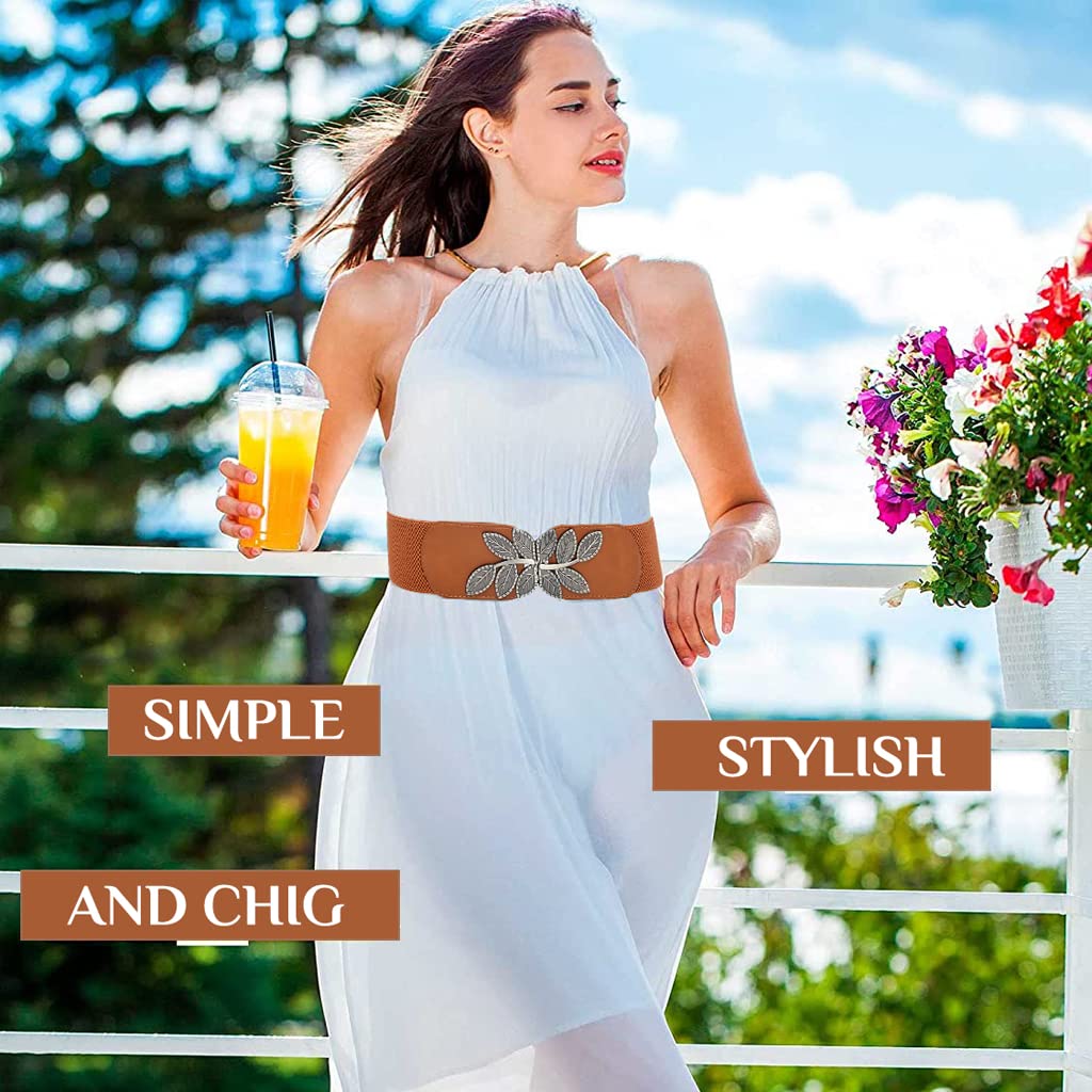 PALAY Sleek Women Wide Elastic Belt For Dress Ladies Stretchy Belt Interlocking Buckle, Vintage Blouse Blazer Dress Belt Jumpsuit Dress Belts
