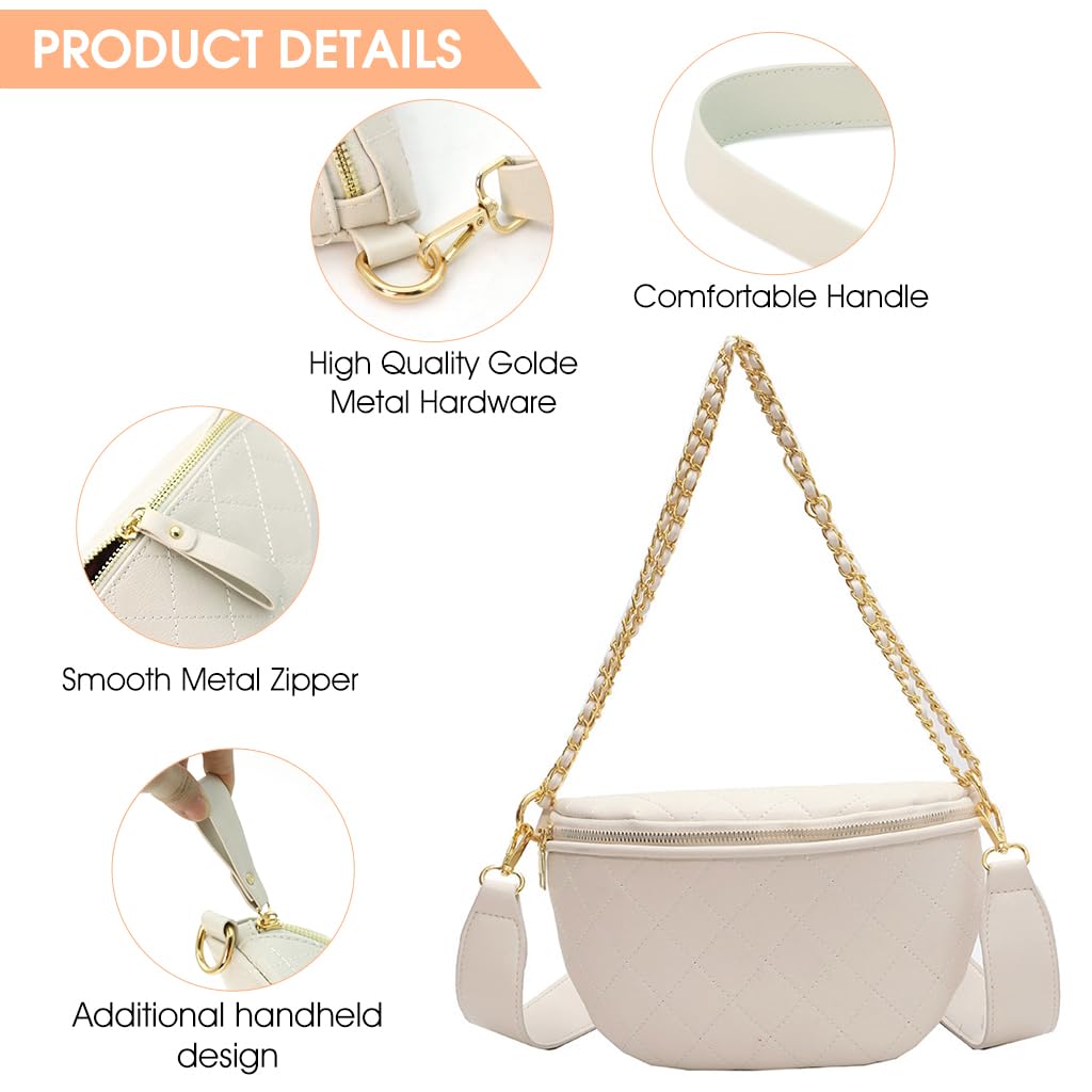 PALAY Women Sling Bag Fashion PU Shoulder Bag for Women Chain Bag Wide Shoulder Strap Crossbody Bag Phone Bag Casual Style Women Bag for Daily, White