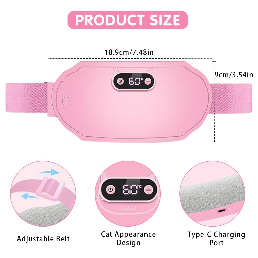 HANNEA Electric Cordless Heating Pad for Period Pain, Cramp Relief, Back Pain in Period, Belly Warmer Heating Pad with 3 Temperatures & 3 Vibration Modes, Caring Gift Heating Pad Belt for Women