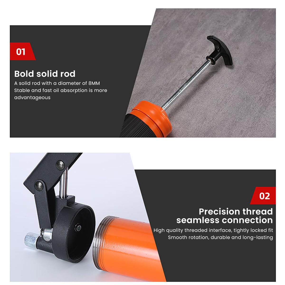 STHIRA Grease Gun Tool Kit with 2 Nozzles 14, 000 PSI Dual-piston Pressurized Manual Grease Gun Dual Lever Grease Gun Tool Anti-slip Handle Design Flexible Manual Grease Gun