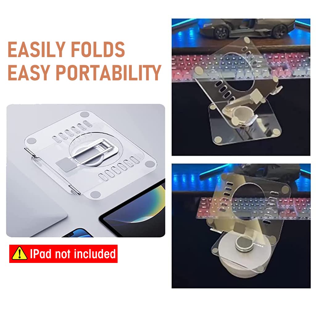 Verilux Desktop Tablet Stand Riser 360° Rotatable Tablet Stand Acrylic Transparent Tablet Riser Rack, Foldable Tablet Stand Holder Universal Stand Rack for Tablet, iPad, Phone, Kindle