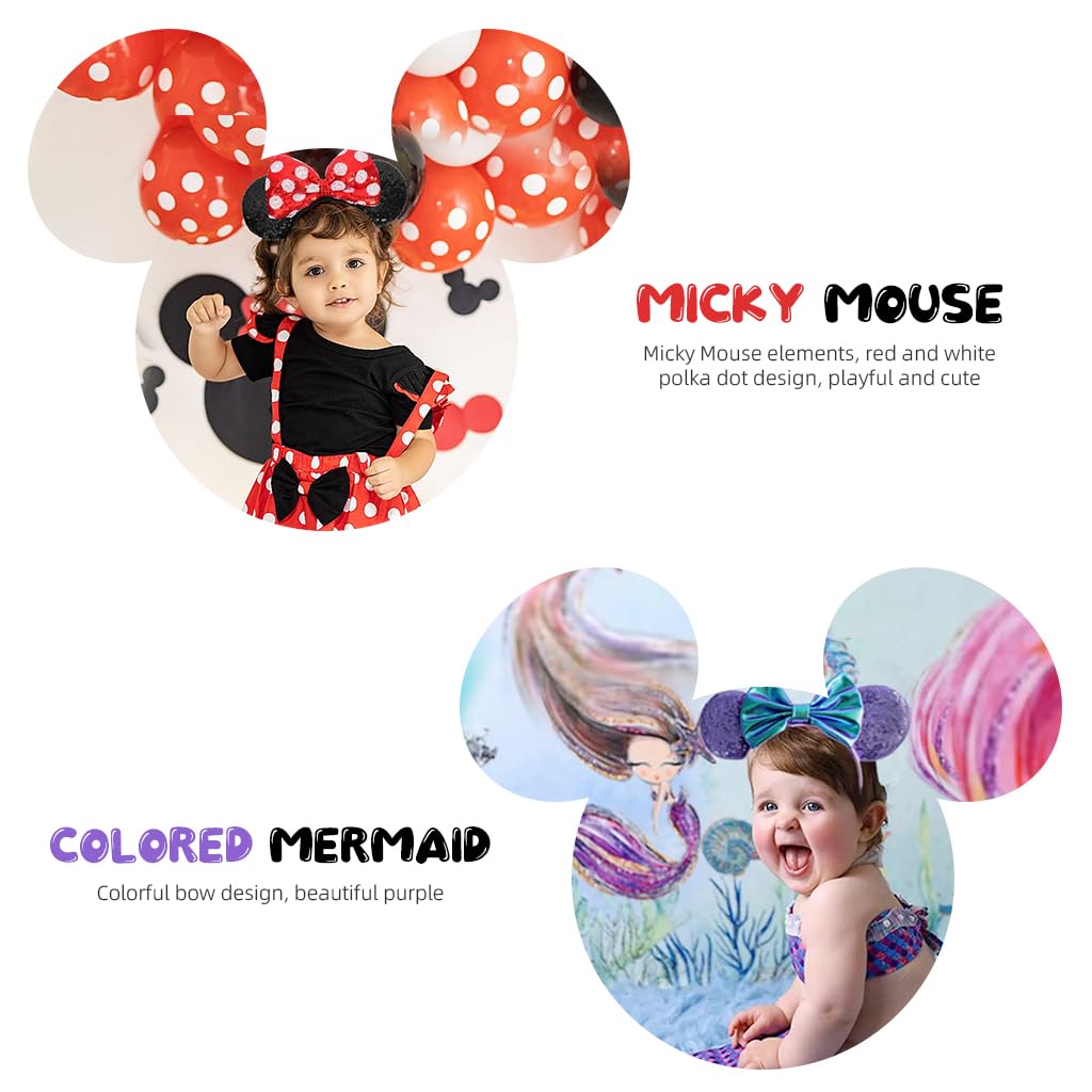 PALAY 2Pcs Hairband for Women Girls, Mic-ky Mouse Bow Head Band for Women Sequin Kawaii Cute Headband for Women Stylish Hair Accessories for Kids Adult Cosplay Girls Headbands Headwear Costume Prop