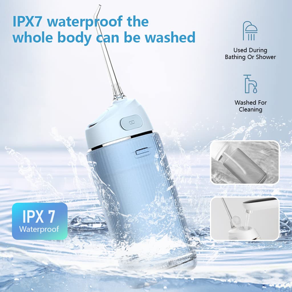 HANNEA Rechargeable Water Dental Flosser Cordless Portable 170ml Dental Cleaner High Frenquency Water Dental Flosser with 3 Modes, 4 Jet Tips, 90s Timing Function, IPX7
