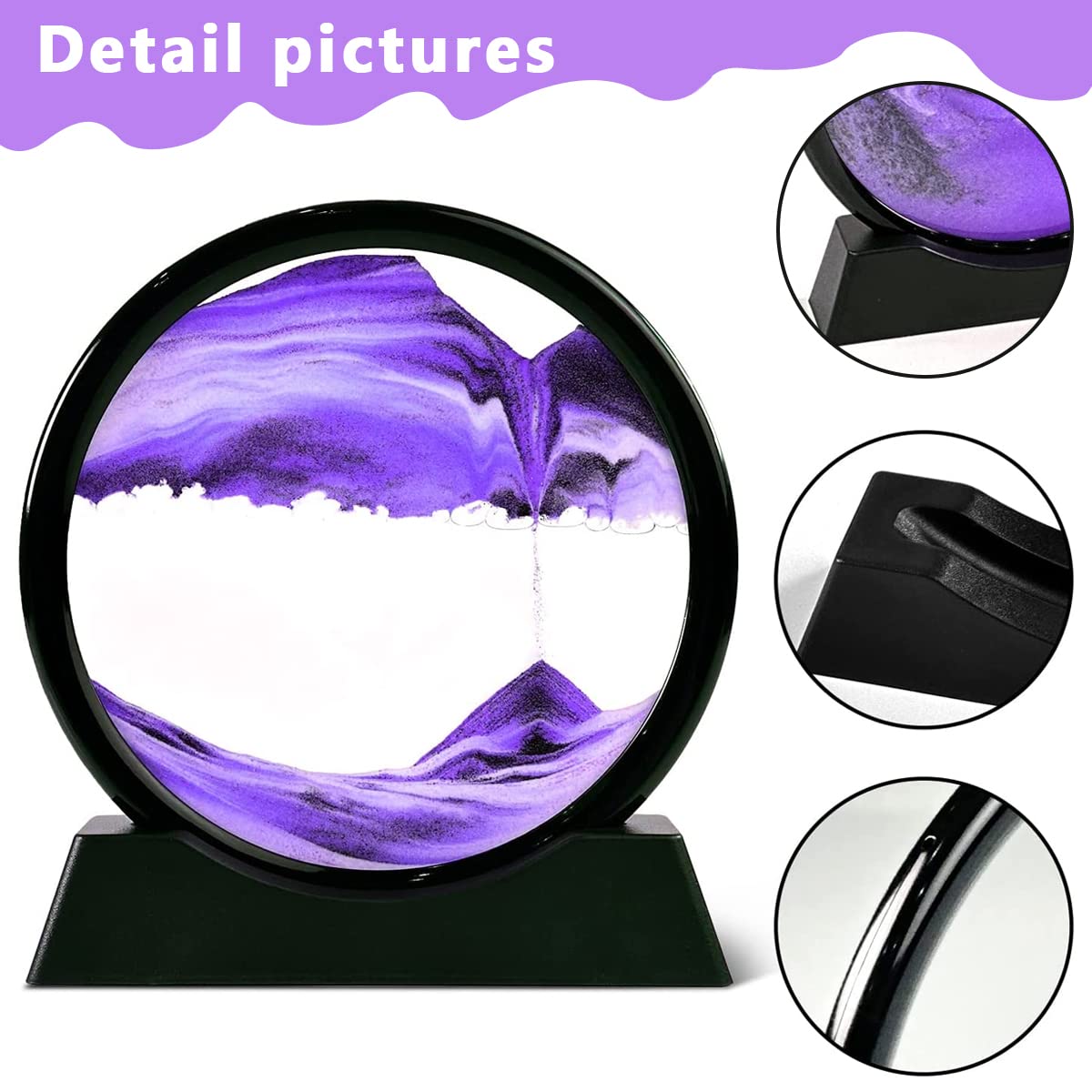 HASTHIP Moving Sand Art Picture Glass Liquid Painting, 3D Deep Sea Sandscape in Motion Display Flowing Sand Frame, Kid's Large Desktop Sand Art Toys, Relaxing Home and Office Decorations, Purple