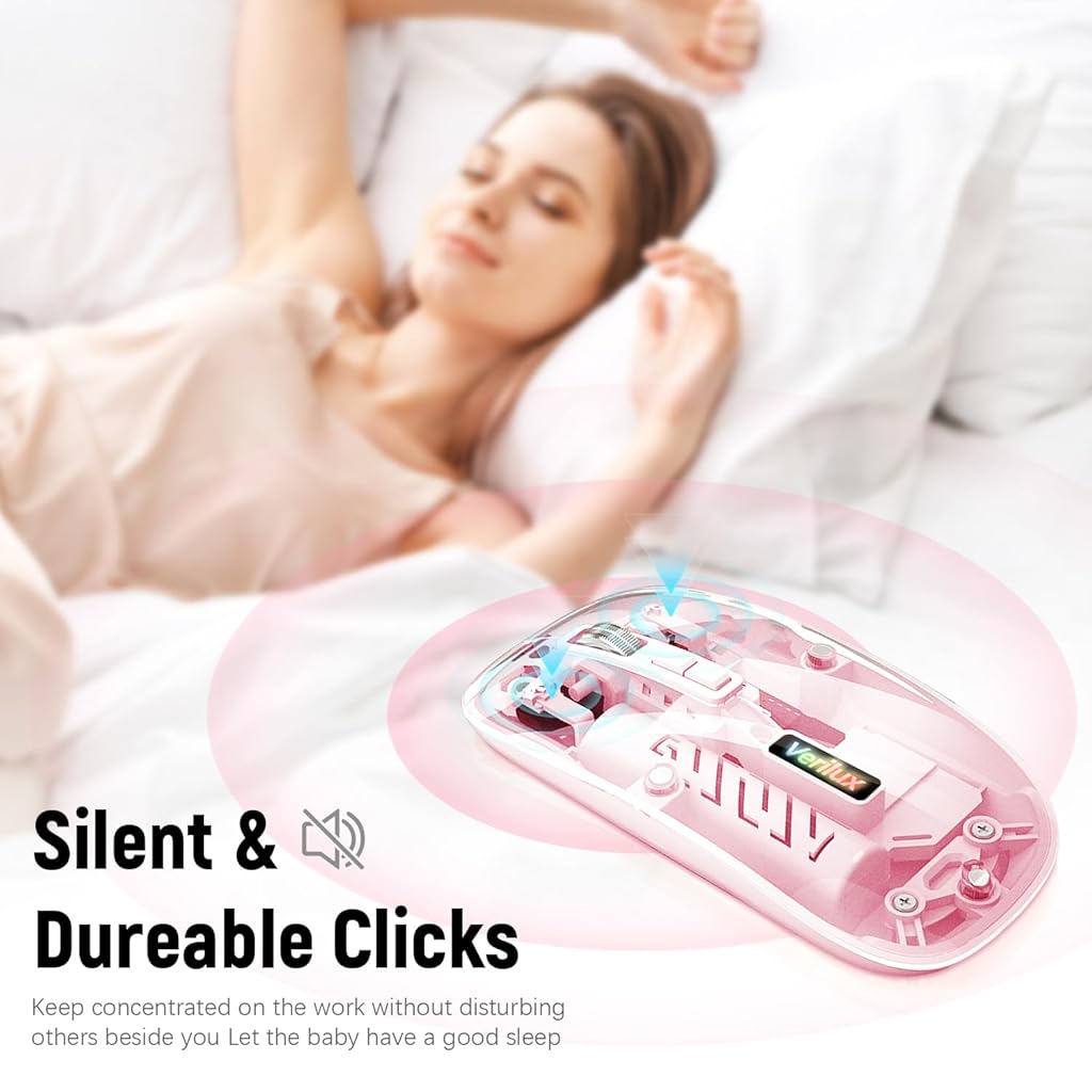 Verilux Transparent Wireless Mouse, Rechargeable Dual Modes 2.4G & 5.1 Bluetooth Mouse