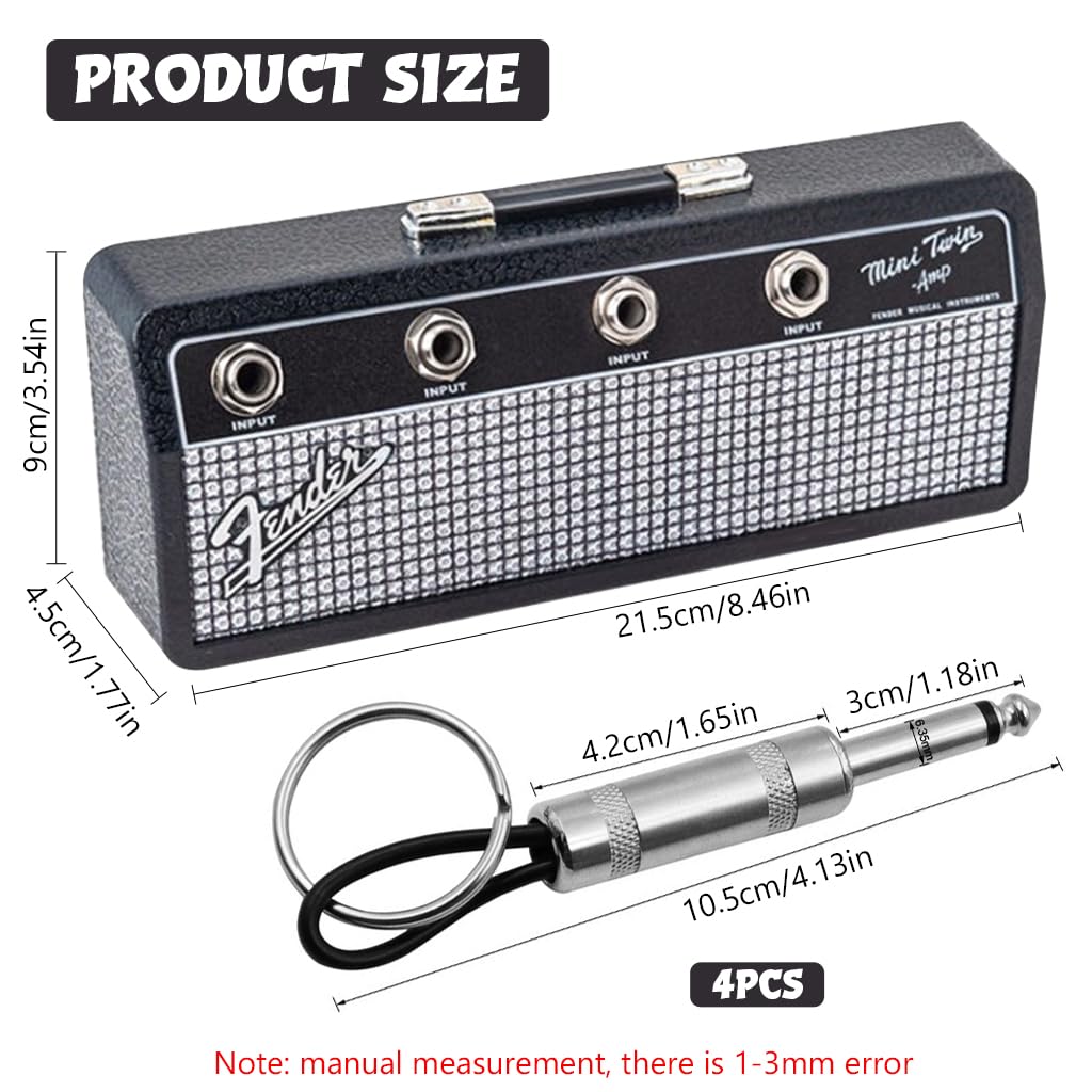 HASTHIP Guitar Amp Key Holder with 4 Guitar Plug Keychains and 1 Wall Mounting Kit, Keychains Home Storage Organization Keychain Guitar Plug Hanger, 21.5x4.5x9cm(Black)