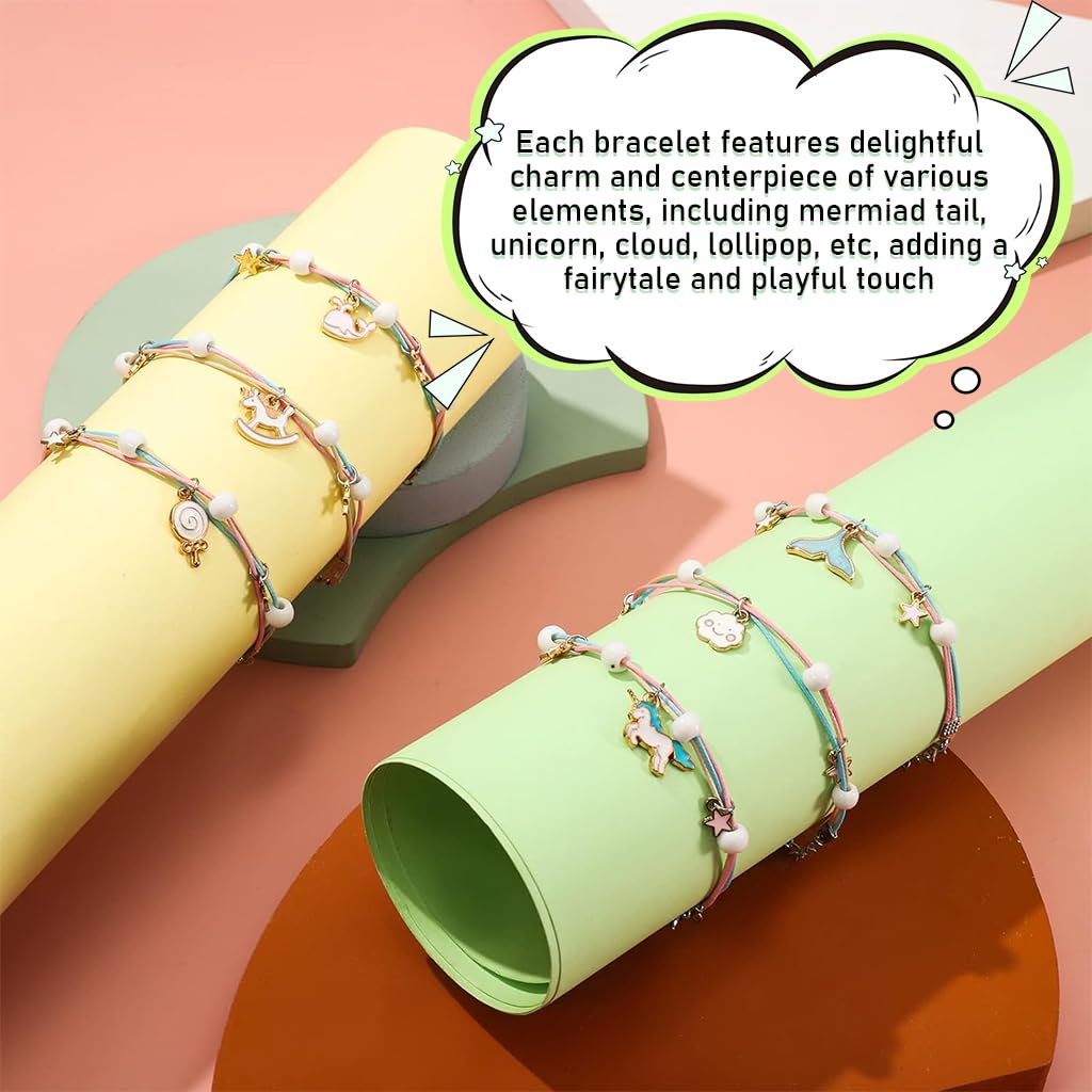 SANNIDHI 6pcs Friendship Bracelet for Girls Kids, Cartoon Enamel Pendent Bracelets Set, Fashion Best Friend Bracelet, Handmade Braided Color Rope Bracelet Jewelry Gift for Girls Students