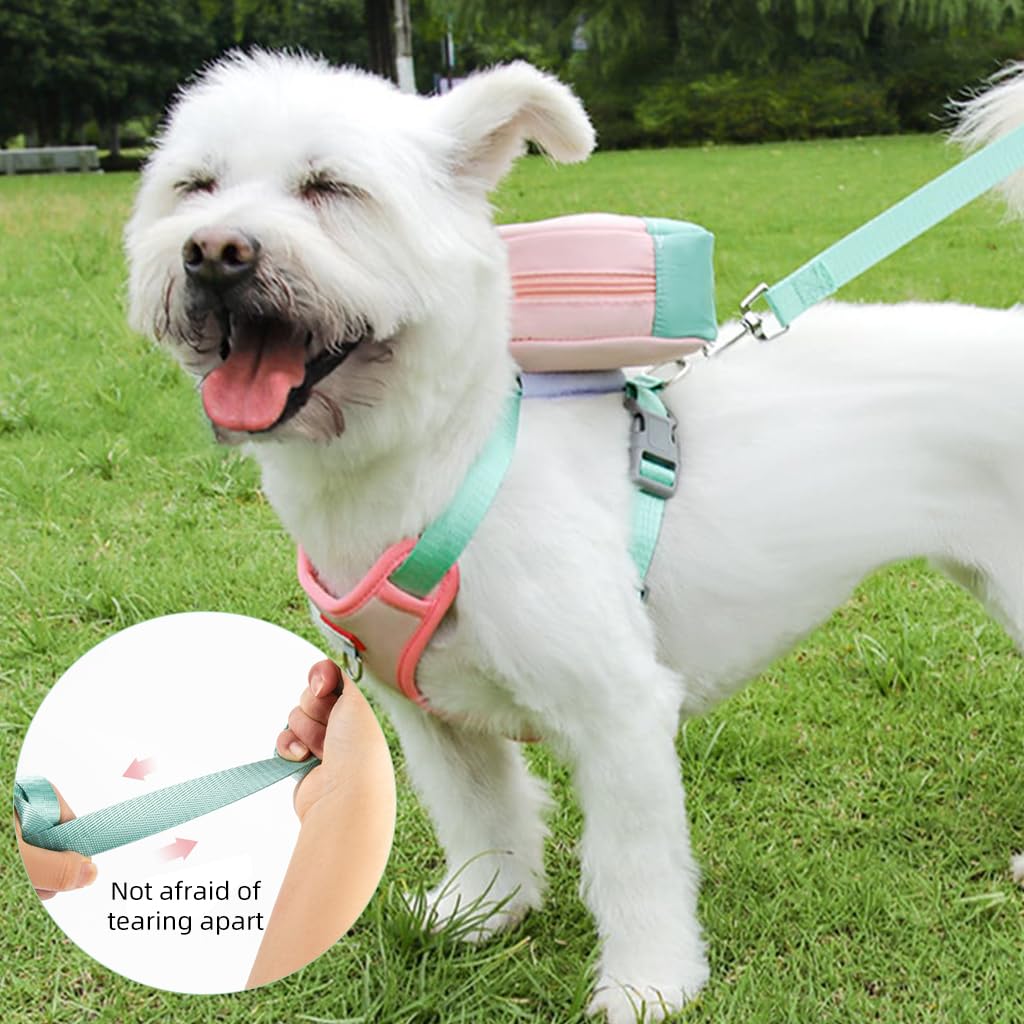 Qpets® Dog Harness Vest, Cute Puppy Dog Harness with Removable Zipper Pouch & Dog Leash, 4-Way Adjustable Dog Vest Harness Quick Release for Small Dog Cat Harness, S