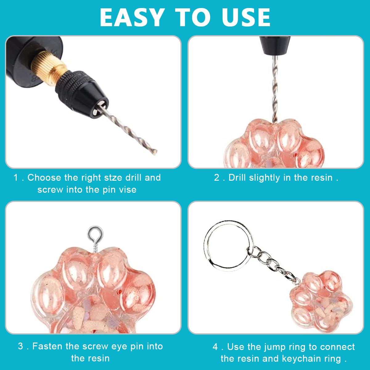 Serplex Mini Electric Drill Machine for Resin Craft, USB Electric Drill Kit with Wrench, Box of Drill Bit(0.8-3.0mm), 10pcs Keychain, 50pcs Screw Eyes, for Jewelry Making Tool, DIY Keychain Making