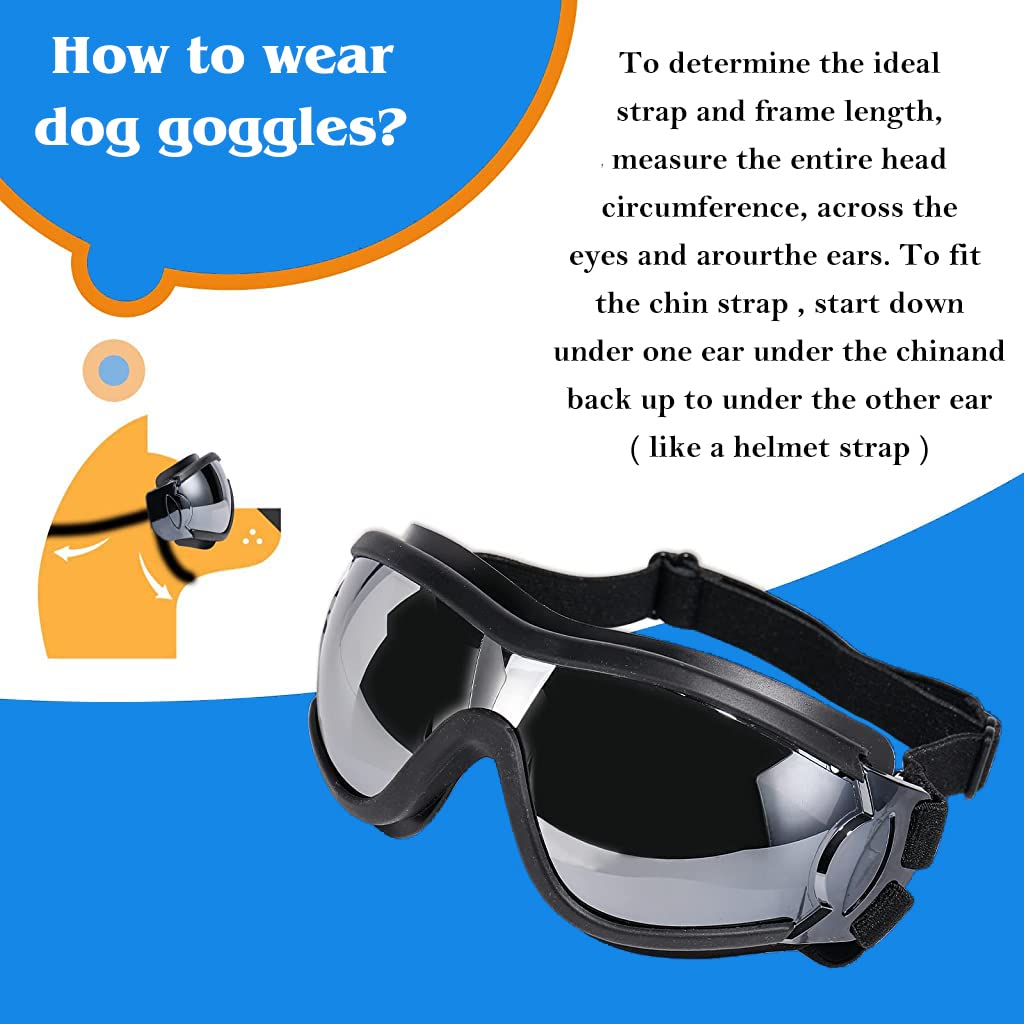 Qpets Dog Goggles Sunglasses for Outdoor Walking, Windproof Dustproof Goggle for Dogs UV Protection Goggles with Dual Adjustable Straps for Medium or Large Dog Fun Goggle for Dogs