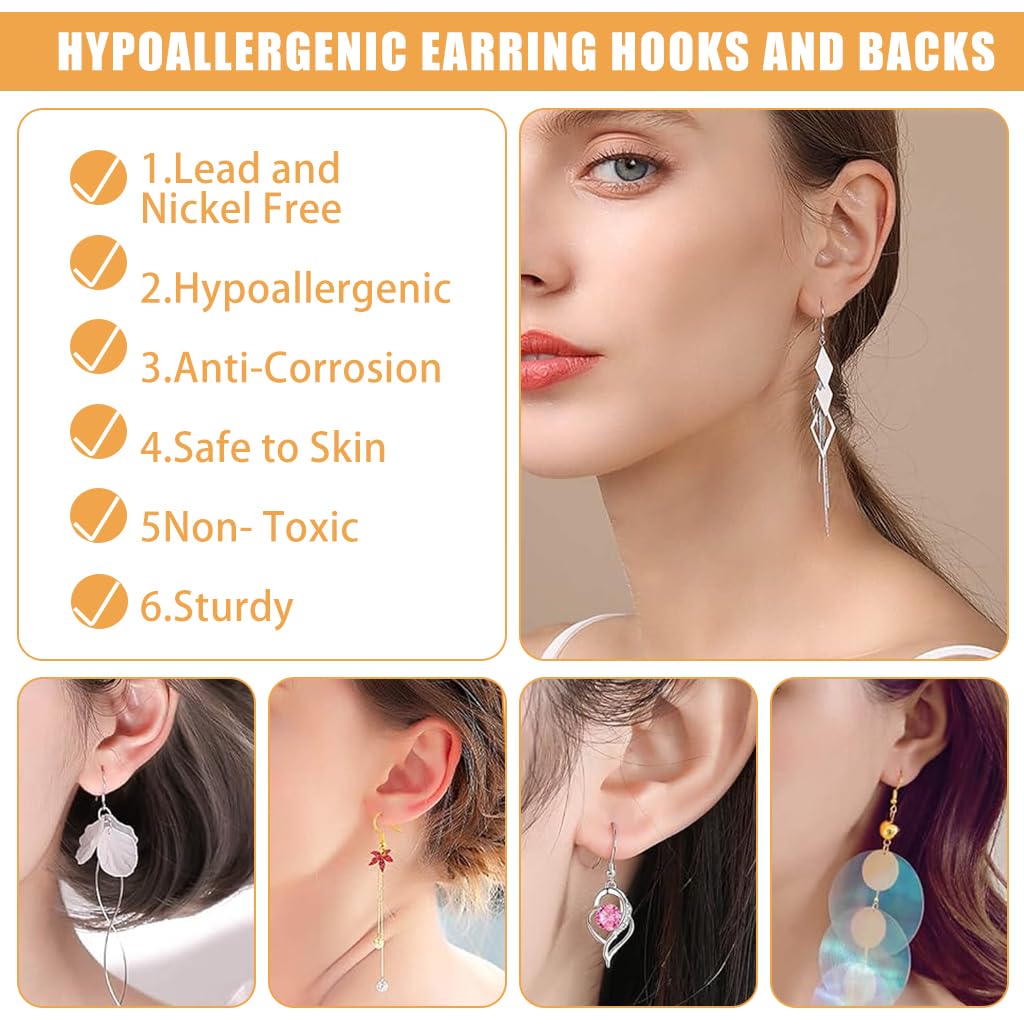 MAYCREATE 2000Pcs DIY Earring Making Kit Golden & Silver Earring Hooks Jump Rings Earring Backs Headpins Eyepins and Tweezer Earring Findings for DIY Earring Making Jewelry Making