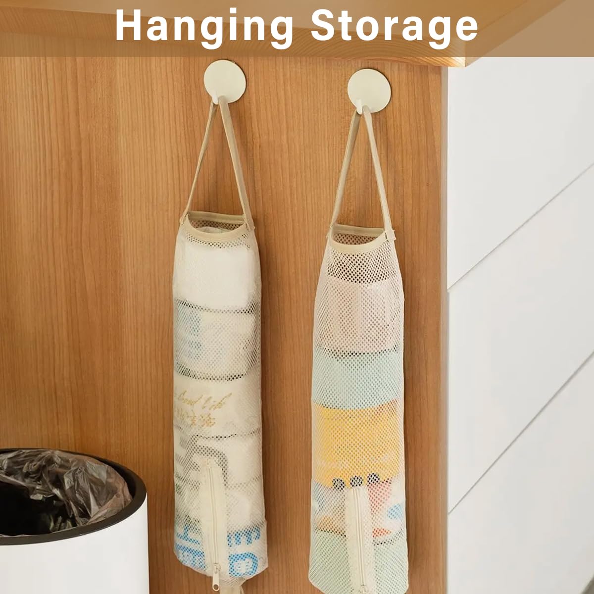 HASTHIP 2PCS Mesh Garbage Bag, Mesh Hanging Garbage Bag Dispensers, Reusable and Washable, Hanging Storage Bag Grocery Bags Holder for Kitchen and pantry