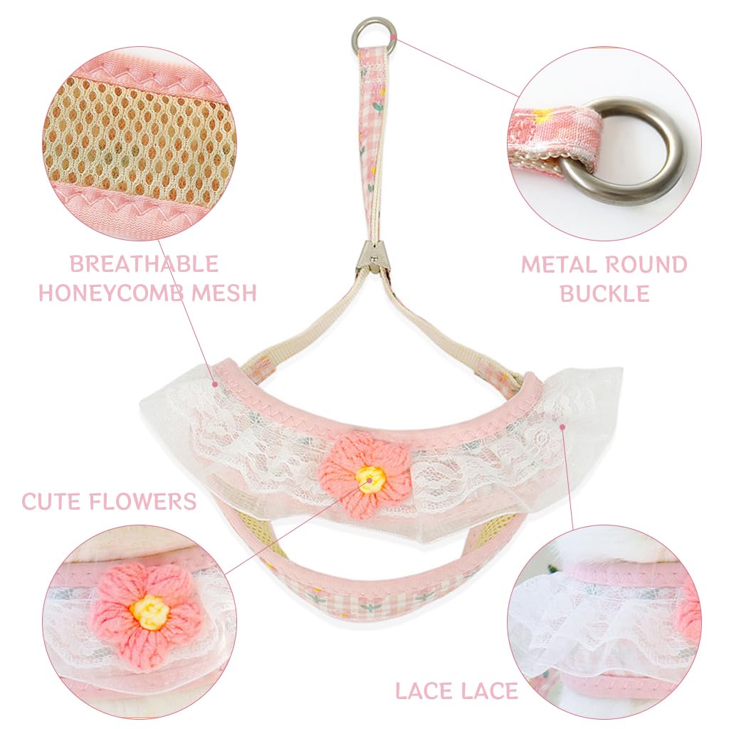 Qpets Cat Harness with Leash, Cute Flower Cat Belt Print Pink Pet Harness for Cat, Fashion Breathable Cat Leash with Harness Small Pet Walking Harness (S, Recommended Weight: 1.5-3.5KG)