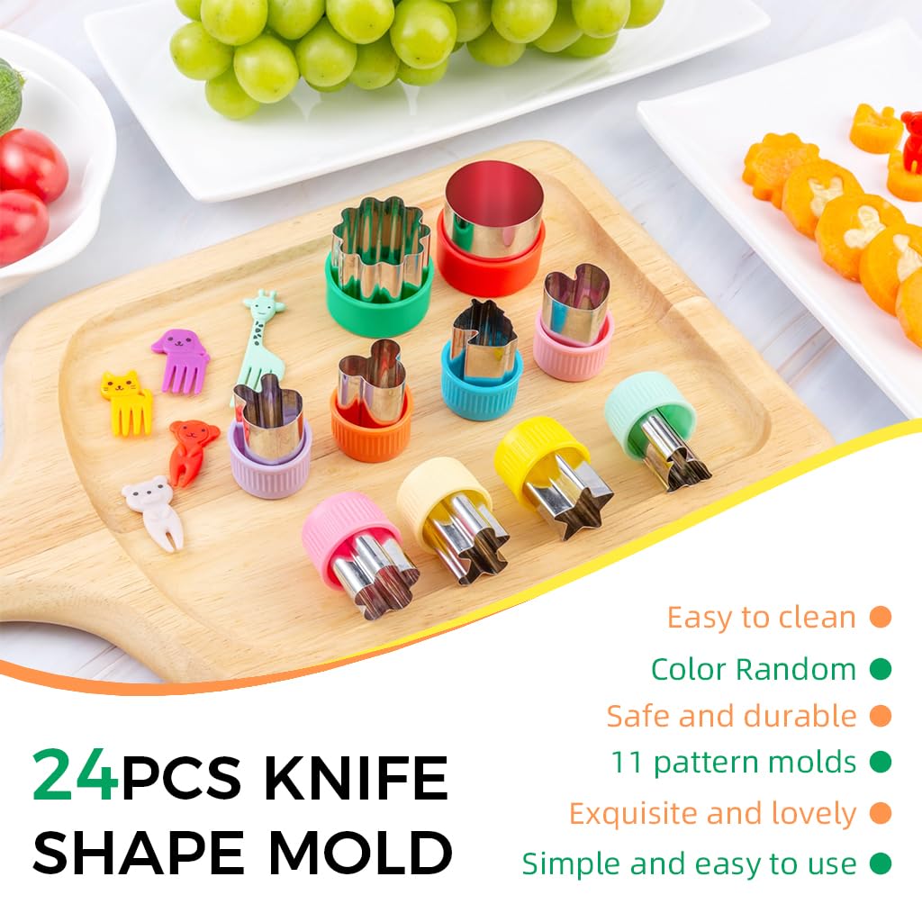 HASTHIP 24Pcs Cookie Cutter Shapes Set with Fruit Fork Stainless Steel Press Fruit Cutter Shapes Cookie Cutter Shapes Cartoon Biscuit Mold Easter Biscuit Mold DIY Baking Essentials Supplies