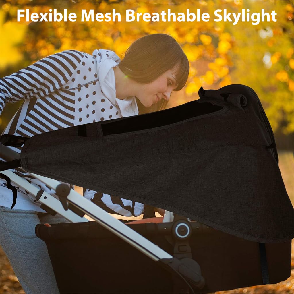 SNOWIE SOFT Sun Shade for Stroller with Mesh Window, Universal Size UV Protection Sunshade for Baby Stroller, Rainproof Stroller Canopy Breathable Stroller Cover