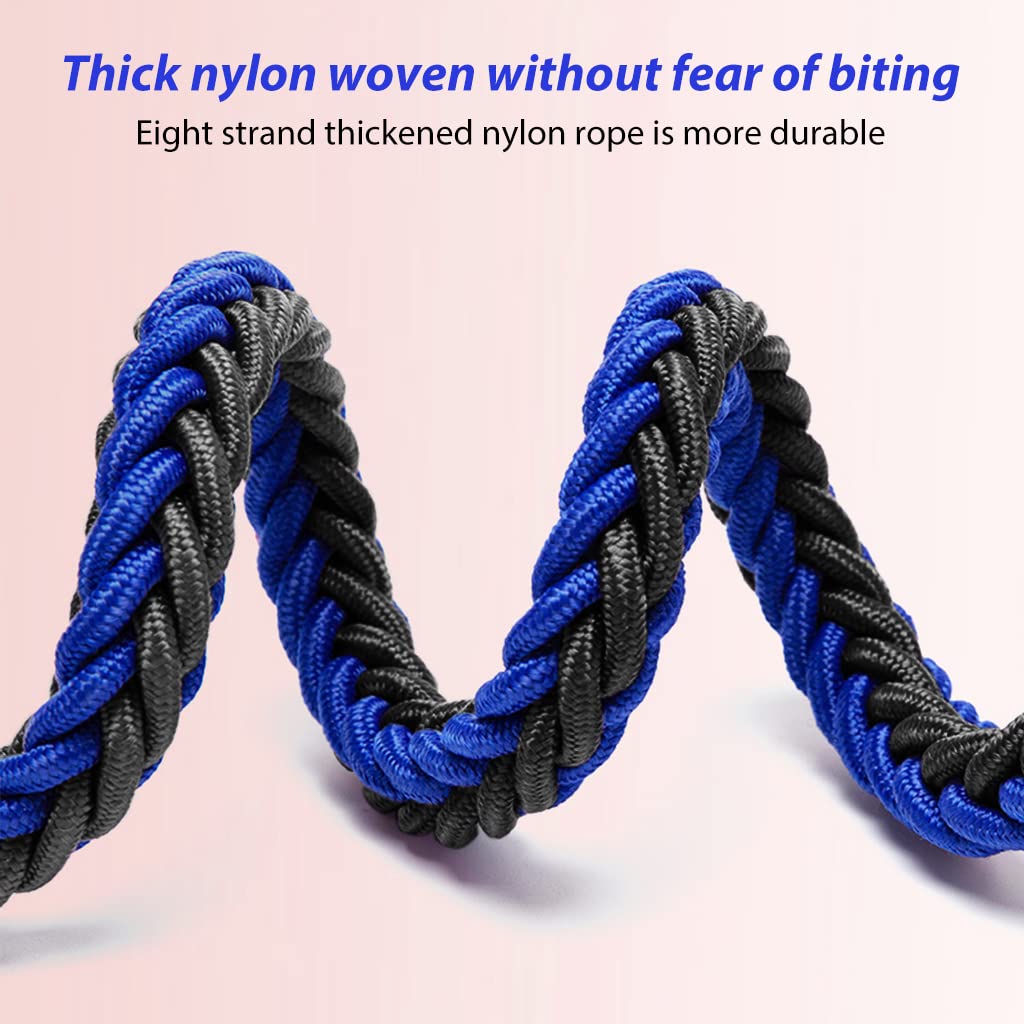 Qpets 1.3M Dog Chains for Strong Dogs, 8 Strands of Woven Nylon Rope Dog Leash for Large Dogs 360° Swivel Metal Attachment Adjustable Dog Collar Detachable Dog Leash