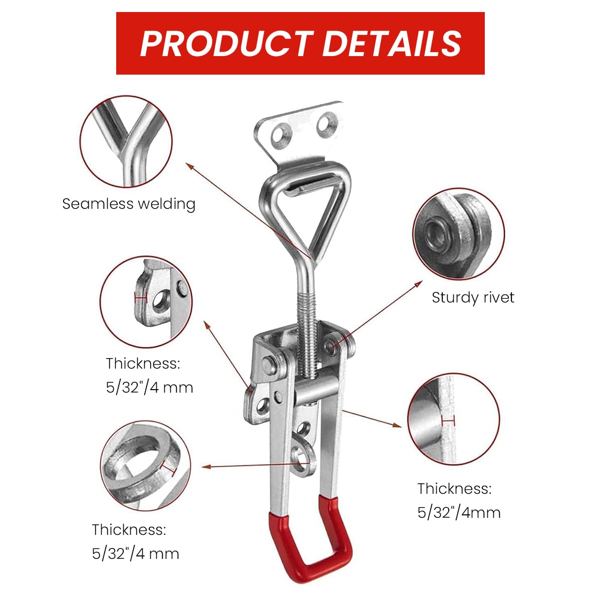 HASTHIP 4Pcs Metal Toggle Latch Clamp 1320Lbs Heavy Duty Adjustable Toggle Latch Clamp Over-center Latches Universal DIY Modification Toggle Clamps for Automotive, DIY Applications