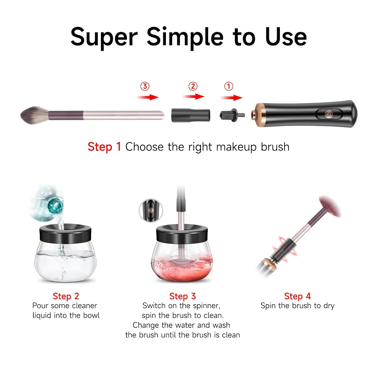 MAYCREATE Makeup Brush Cleaner and Dryer Machine, 2-in-1 Electric Cosmetic Automatic Brush Spinner with 8 Size Rubber Collars, Wash and Dry in Seconds, Suit for All Size Brushes