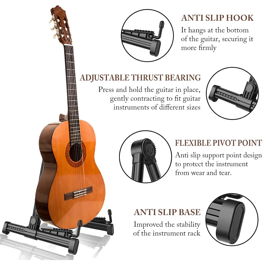 ZORBES Guitar Floor Stand Folding Guitar Rack Stand Guitar Tripod Stand Acoustic Guitar Rack Stand Anti-Scratch Silicone Padded Design Universal Adjustable Guitar Stand for Ukulele, Bass, Violin