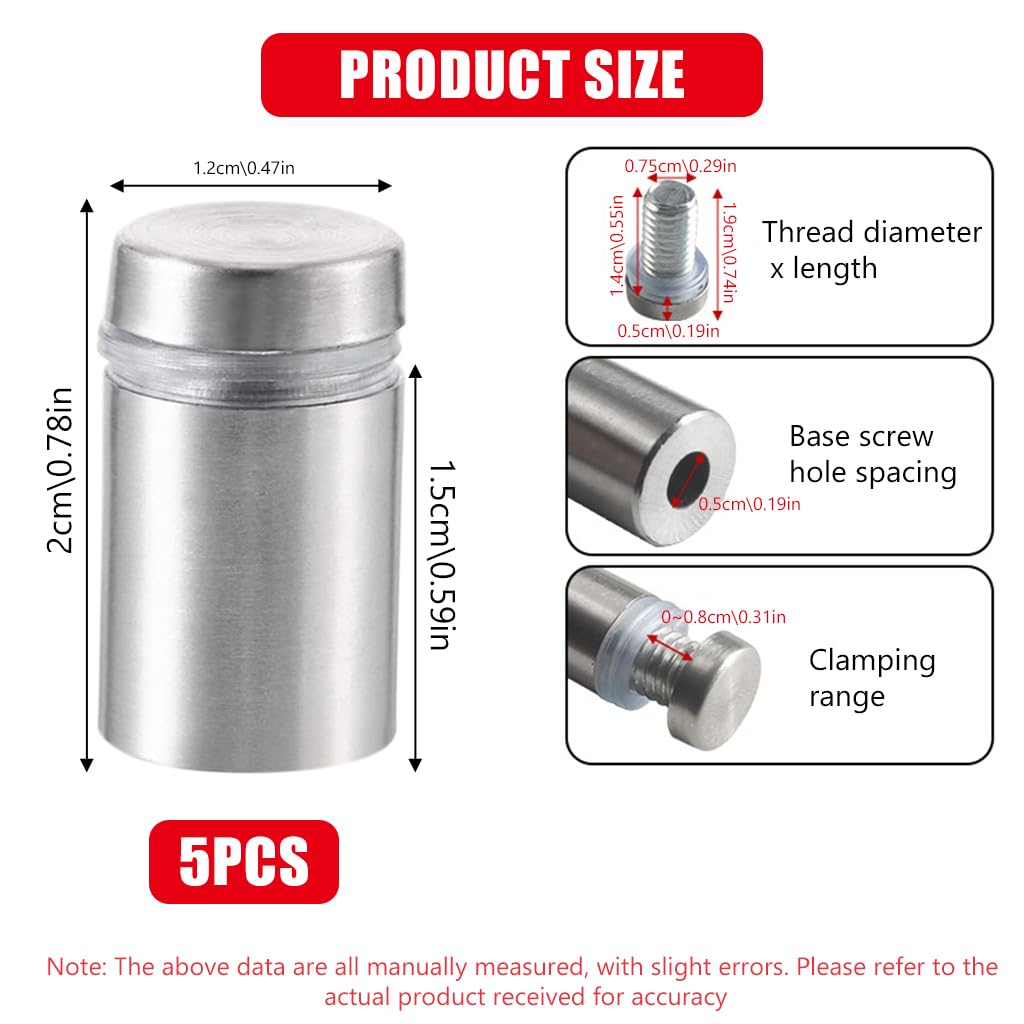 Serplex 5Pcs Standoff Screws 1.2x2cm Stainless Steel Standoff Screws for Mounting Acrylic Glass Panels on Wall or Billboard Stainless Steel Brushed Standoff Screws for Signs, Office Nameplates