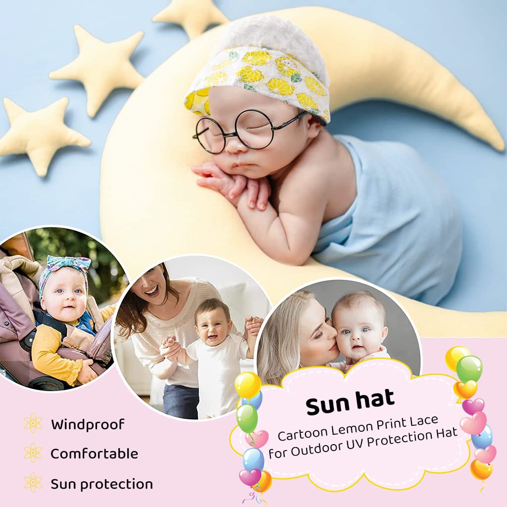 MAYCREATE Baby Hats for Girls,Sun Hats for Baby Toddler Girls,Summer Hat Cartoon Lemon Print Lace Edging Bucket Hat for Outdoor UV Protection Hat