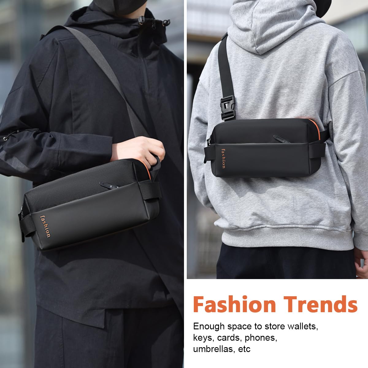 GUSTAVE Waist Bag for Men Women with Adjustable Strap, Sling Bag Cross Body Bag Large Waterproof Oxford Cloth Chest Bag Fanny Pack for Hiking Travel Camping Running Sports Outdoors