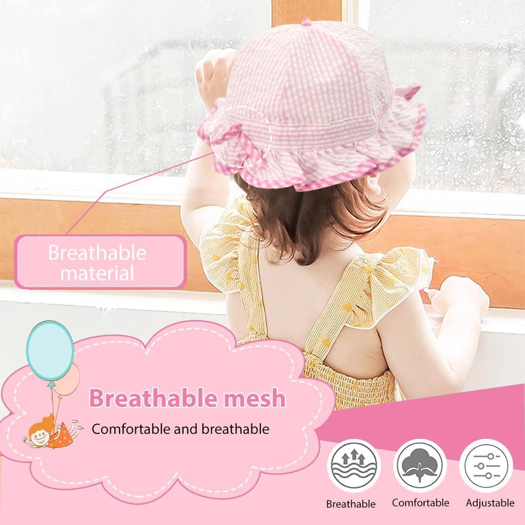 SNOWIE SOFT Baby Hat Baby Girls Cap Cute Baby Girls Sun Hat for Toddler Girls Cotton Baby Hats for Girls Stripy Bucket Hat for Outdoor UV Protection Hat for 3-12 Month, Pink