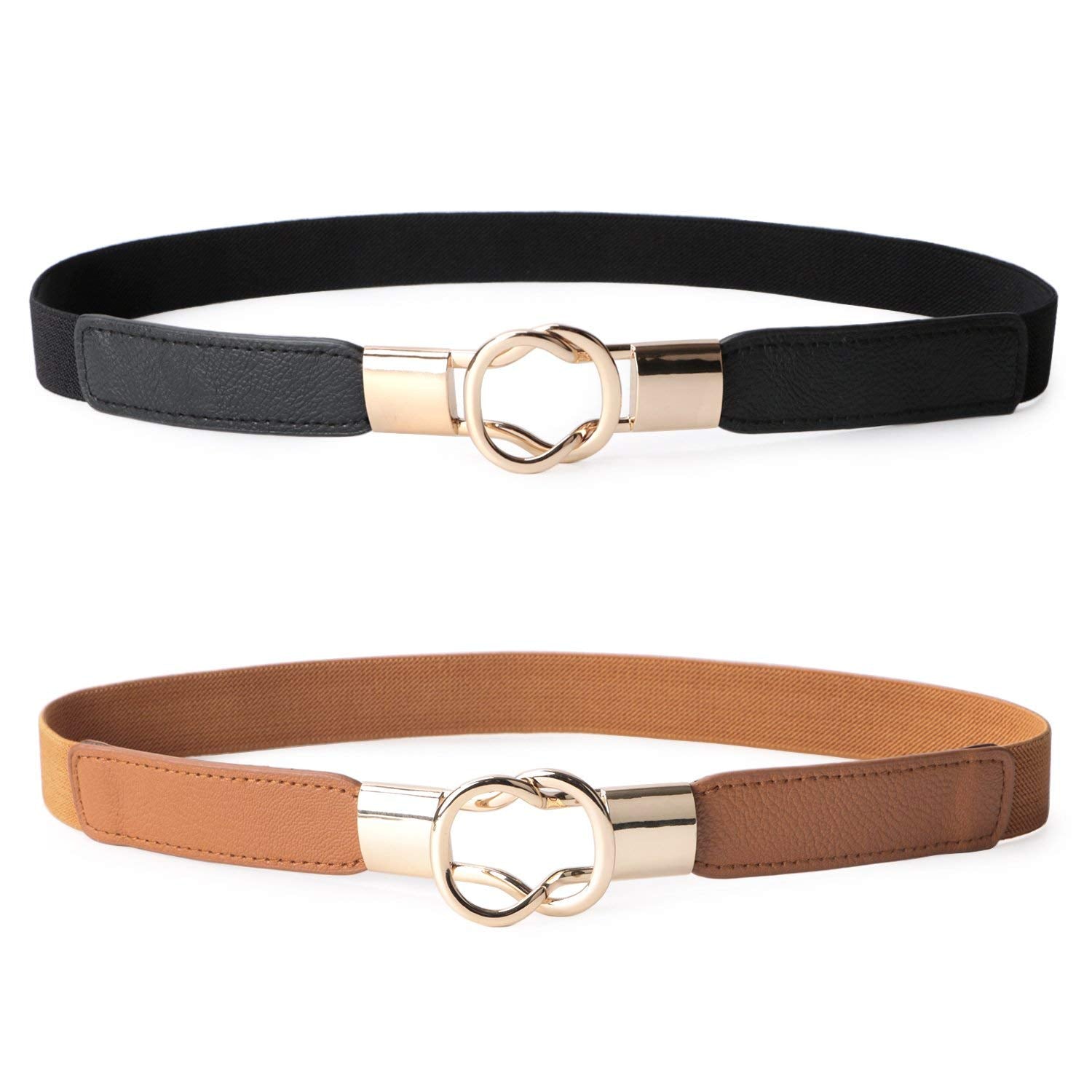 GUSTAVE Unisex Polyester, Faux Leather, Cotton Waist Belt (Pack Of 2 Pcs) ( And Brown)