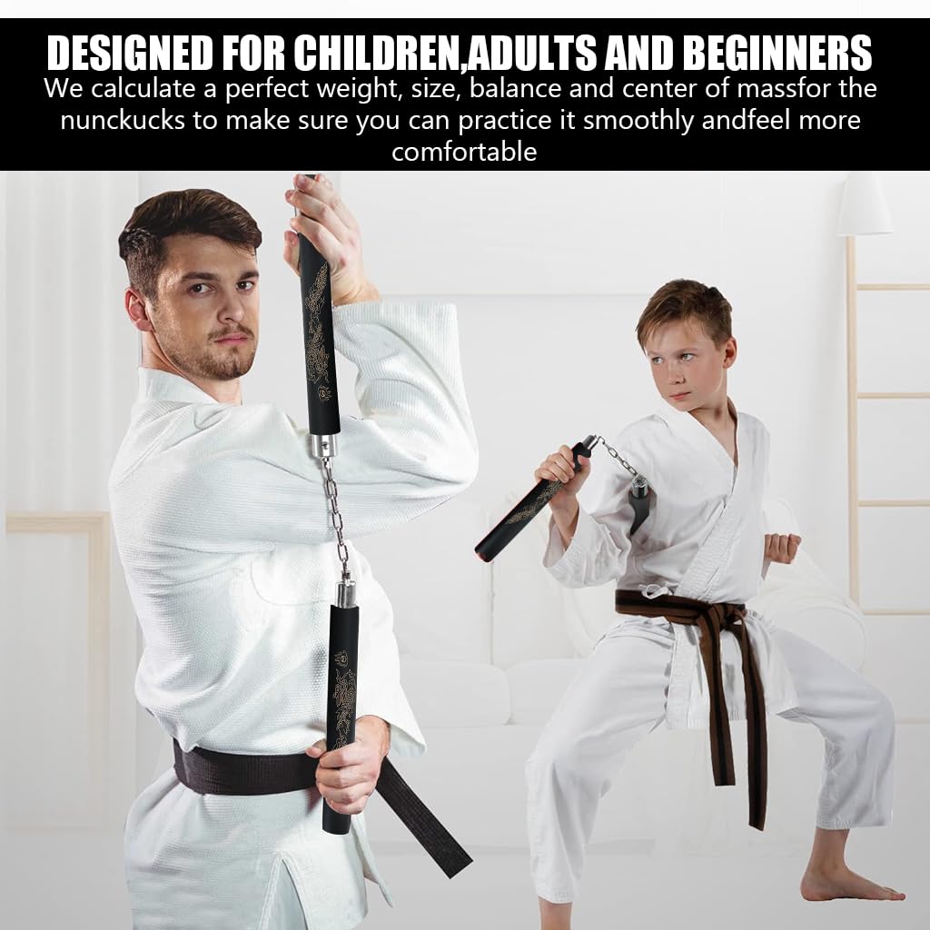 Proberos Kids Use Nunchucks 12 Inches EVA Foam Nunchucks for Training 360 Degree Flexible Rotation Starter's Nunchucks For Martial Arts Training