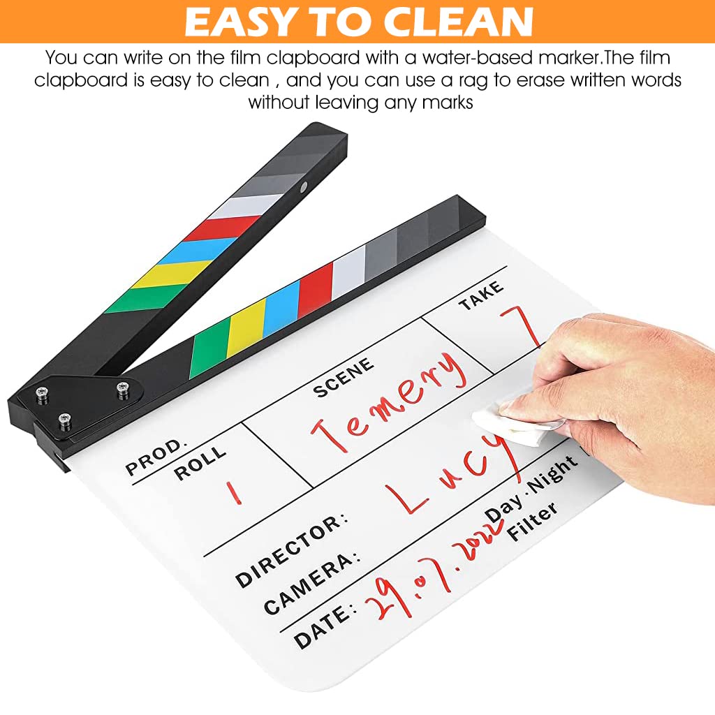 ZIBUYU Movie Clap Board Stage Prop Acrylic Studio Camera Photography Director Film Clapper Board Clapboard Size - 10''x12